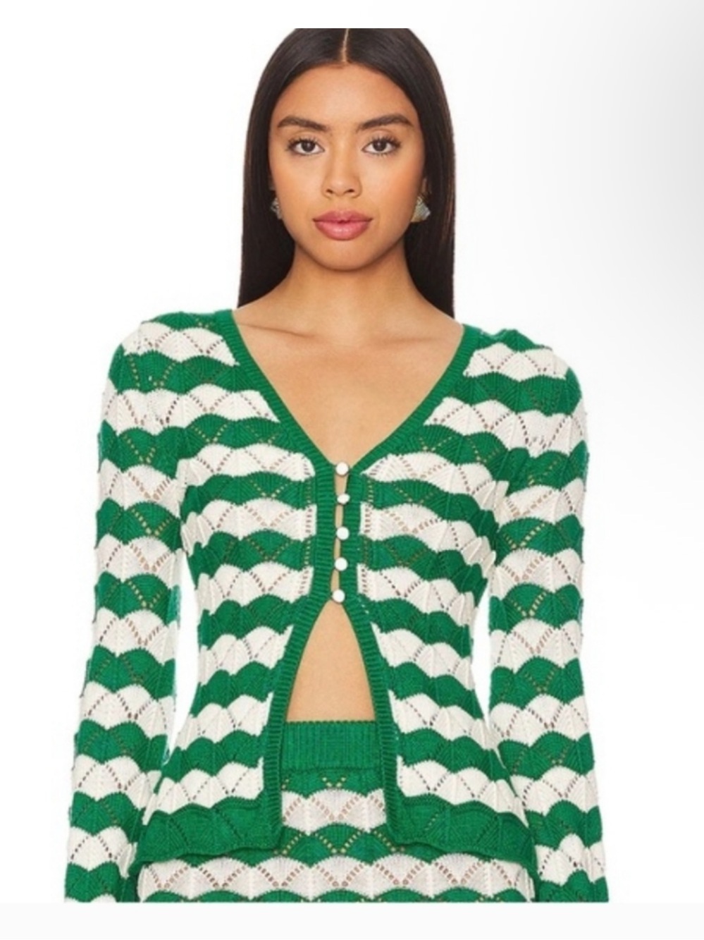 Misa Los Angeles Nelly Emerald and White Striped Crochet Cardigan